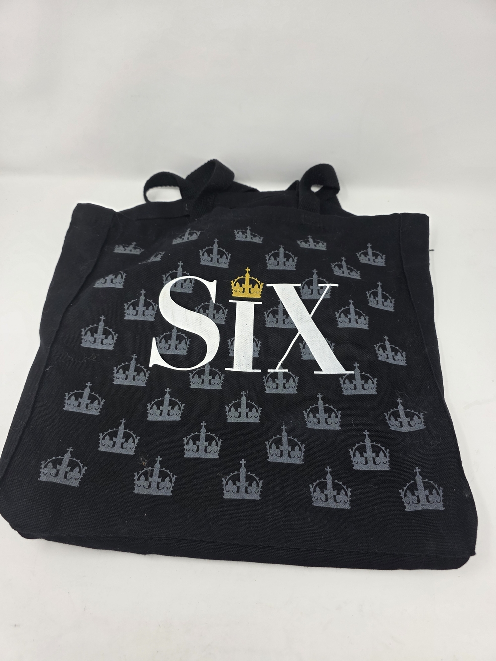 SIX The Musical Broadway Canvas Tote Bag Black Crown Print Merch Shopping Bag